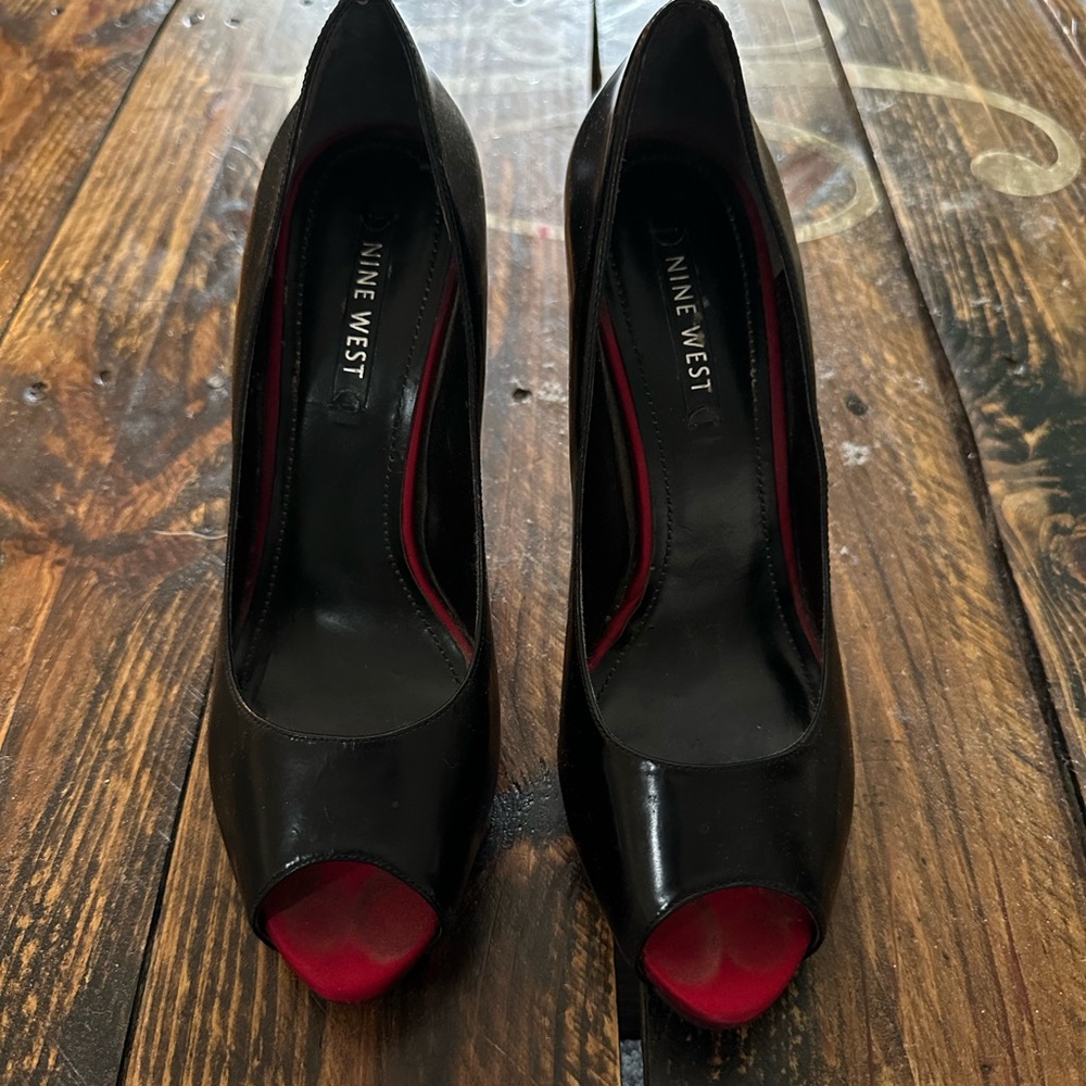 Nine West Black and Red Peep Toe Heels